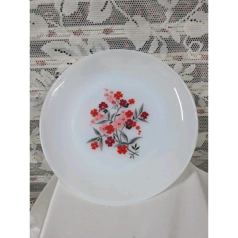 Vintage Fire King Milk Glass Plate Primrose Red Pink Flower Replacement Piece